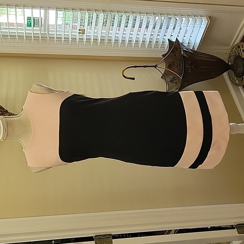 Tommy Hilfiger pink black colorblock dress sleeveless stretch exposed zip 2 EUC…